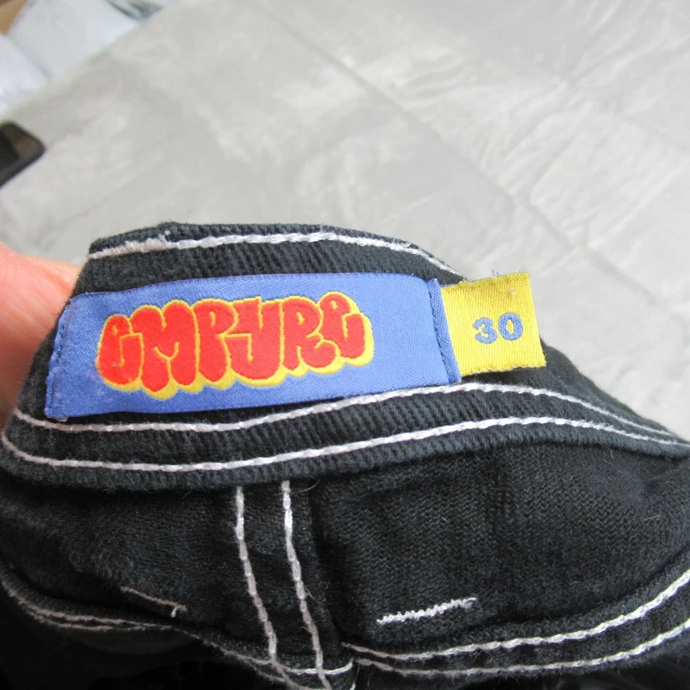 Empyre Y2K Jeans Mens 32x28 Black Denim Wide Leg Contrast Stitch Skate‎ Relaxed